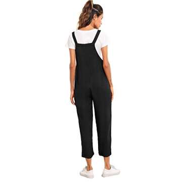 Verdusa Women's Adjustable Straps Jumpsuit Overalls with Pockets Black M