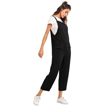 Verdusa Women's Adjustable Straps Jumpsuit Overalls with Pockets Black M
