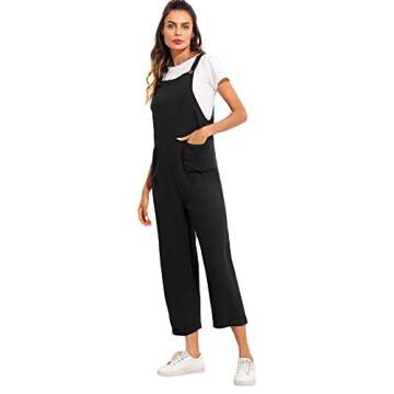 Verdusa Women's Adjustable Straps Jumpsuit Overalls with Pockets Black M