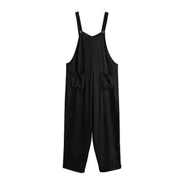 Verdusa Women's Adjustable Straps Jumpsuit Overalls with Pockets Black M