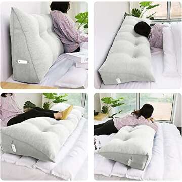 WOWMAX Wedge Pillow Headboard Dorm Headboard Twin XL Headboard Pillow Twin Bed Wedge Pillow for Headboard Bolster Pillow for Bed with Removable Cover, Grey-Beige