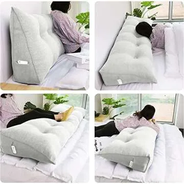 WOWMAX Wedge Pillow Headboard Dorm Headboard Twin XL Headboard Pillow Twin Bed Wedge Pillow for Headboard Bolster Pillow for Bed with Removable Cover, Grey-Beige