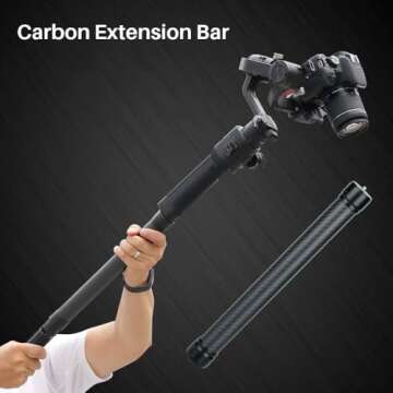 DH10 Upgrade Gimbal Extension Pole Carbon Fiber Bar Lightweight but Strong 1/4" Universal Rod Compatible with DJI Ronin S, Ronin SC, OSMO Mobile 3, OM 4, ZHIYUN Crane 2 V2 Stabilizer DSLR Camera