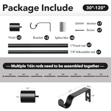 IFELS Heavy Duty Curtain Rods for Windows 66 to 120 Inch, 1 Inch Black Curtain Rods for Outdoor, Farmhouse, Bedroom, Kitchen, Living Room, Adjustable Easy Install Curtain Rods (A2,Black,30"-120")