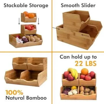 HOMESTEAD Bamboo Pantry Storage Bins - Stackable Baskets, Potato and Onion Storage for Pantry Organization, Set 3 Pieces