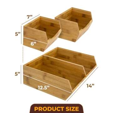 HOMESTEAD Bamboo Pantry Storage Bins - Stackable Baskets, Potato and Onion Storage for Pantry Organization, Set 3 Pieces