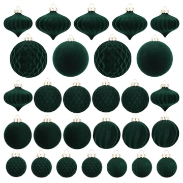 Elegant Green Velvet Christmas Ornaments - 28pcs