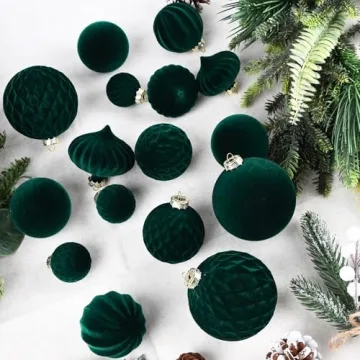 Elegant Green Velvet Christmas Ornaments - 28pcs