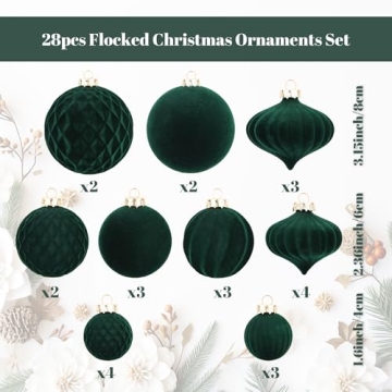 Elegant Green Velvet Christmas Ornaments - 28pcs