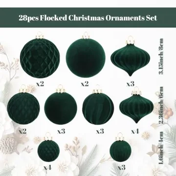 Elegant Green Velvet Christmas Ornaments - 28pcs