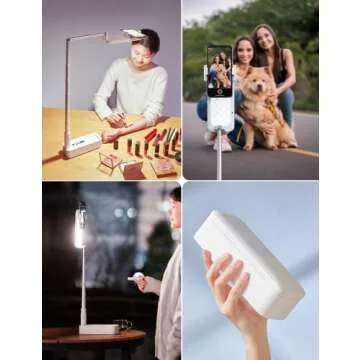 Woumlaiy Selfie Stand with 360° Rotates Phone Holder, Foldable/Rechargeable/Wireless/Overhead Recording with 1000mah Battery for Live Stream/Make up/YouTube/Tiktok/Vlog, 7 Brightness LED Light(White)