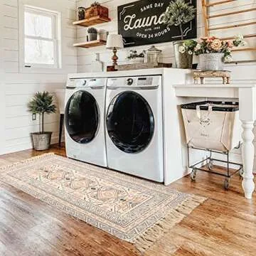 KIMODE Boho Kitchen Runner Rug 2.3'x5.2 Geometric Hand Woven Cotton Tribal Print Fringe Tassels Throw Rugs,Washable Floor Carpet for Kitchen,Bathroom,Bedroom,Laundry Room