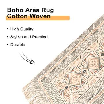 KIMODE Boho Kitchen Runner Rug 2.3'x5.2 Geometric Hand Woven Cotton Tribal Print Fringe Tassels Throw Rugs,Washable Floor Carpet for Kitchen,Bathroom,Bedroom,Laundry Room