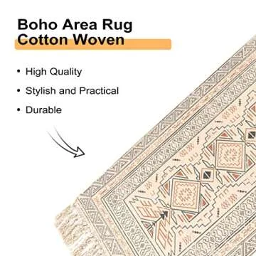 KIMODE Boho Kitchen Runner Rug 2.3'x5.2 Geometric Hand Woven Cotton Tribal Print Fringe Tassels Throw Rugs,Washable Floor Carpet for Kitchen,Bathroom,Bedroom,Laundry Room