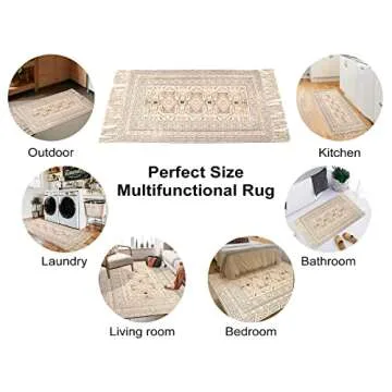 KIMODE Boho Kitchen Runner Rug 2.3'x5.2 Geometric Hand Woven Cotton Tribal Print Fringe Tassels Throw Rugs,Washable Floor Carpet for Kitchen,Bathroom,Bedroom,Laundry Room