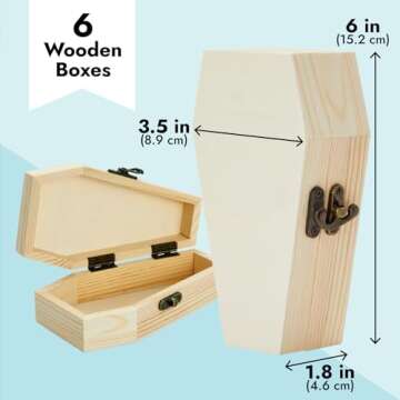 Bright Creations 6 Pack Unfinished Wood Coffin Box with Hinged Lids, Coffin Decor, Mini Wooden Boxes for Crafts, Halloween Party Favors and Decorations (6.1 x 3.5 x 1.8 in)