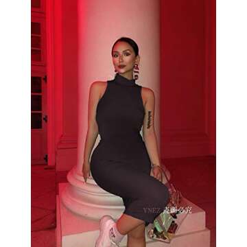 XLLAIS Sexy Maxi Dresses for Women Summer High Neck Bodycon Partywear Backless Sundress Brown S…