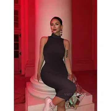 XLLAIS Sexy Maxi Dresses for Women Summer High Neck Bodycon Partywear Backless Sundress Brown S…