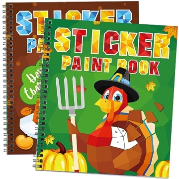 TBEEJ 2PCS Thanksgiving Day Crafts for Kids Ages 4-8 Sticker Paint Books Gift Party Create 20 Pictur...