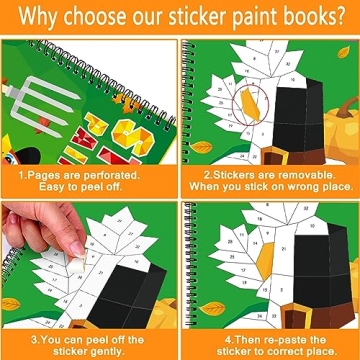 Thanksgiving Craft Sticker Paint Books for Kids Ages 4-8