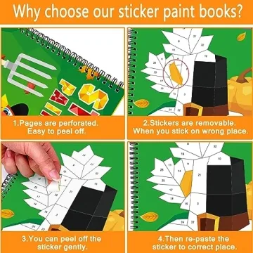 Thanksgiving Craft Sticker Paint Books for Kids Ages 4-8