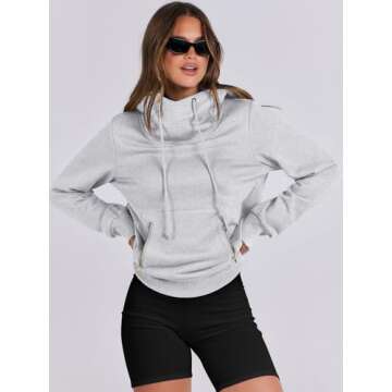 ANRABESS Womens Hoodie Cowl Neck Long Sleeve Sweatshirts 2024 Winter Fashion Pullover With Drawstrin...