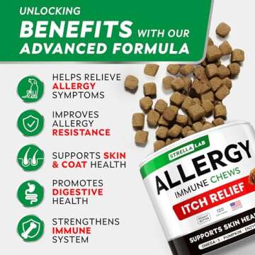 StrellaLab Dog Allergy Relief & Anti Itch Support Chews w/Omega 3: Real Ingredients, Real Taste! Ski...