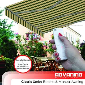 ADVANING Classic Series 10'X8' Electric Retractable Awning, 100% Acrylic UV+ Sun Shade Canopy, Green...