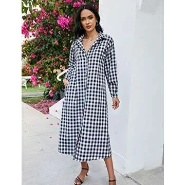 Sopliagon Women Cotton and Linen Shirt Dress Casual Loose Maxi Dresses