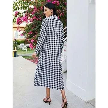 Sopliagon Women Cotton and Linen Shirt Dress Casual Loose Maxi Dresses
