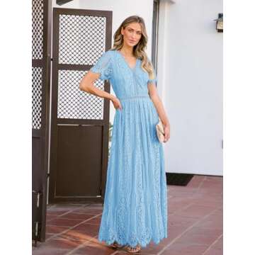 MEROKEETY Women's Lace Maxi Dress for Weddings & Parties