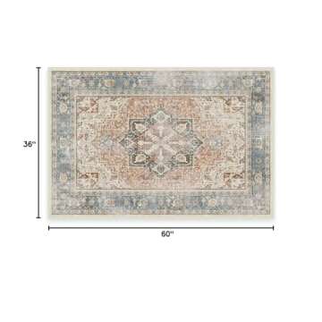 Ruggable Washable 3x5 Area Rug, Kamran Coral, Premium Vintage Rugs for Living Room, Bedroom, Kitchen, Office, Classroom with Gripper Non Slip Pad