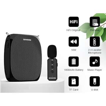 ZOWEETEK Voice Amplifier with 2025 New Wireless Lavalier Lapel Microphone for Teachers,Personal Microphone System,Portable Speaker Clip On Microphone,Mini Voice Amplifier for Speech, Meeting,Yoga