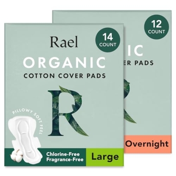 Rael Organic Cotton Cover Pads - Heavy Absorbency, Unscented, Eco-Friendly