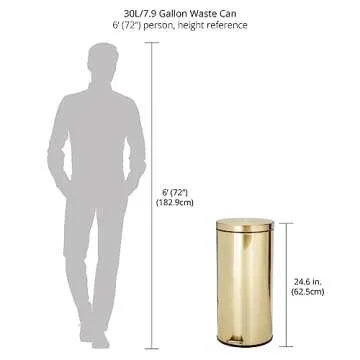 mDesign Tall 30 Liter, Large Round Metal Lidded Step Trash Can, Thin Compact Garbage Bin with Removable Liner Bucket for Bathroom, Kitchen, Craft Room, Office, Garage - Soft Brass