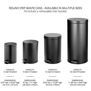 mDesign Tall 30 Liter, Large Round Metal Lidded Step Trash Can, Thin Compact Garbage Bin with Removable Liner Bucket for Bathroom, Kitchen, Craft Room, Office, Garage - Soft Brass