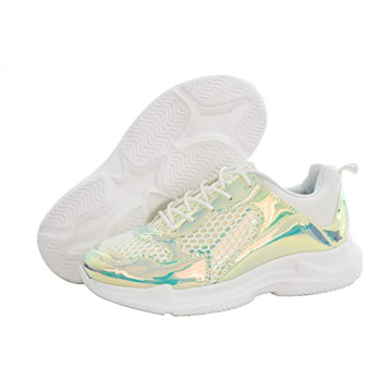 LUCKY-STEP Holographic Leatherette Women's Casual Sneakers
