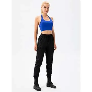 Lavento Women's Halter Sports Bra Pleated Longline Padded Yoga Crop Bras Top (Bright Cerulean Blue, 6)