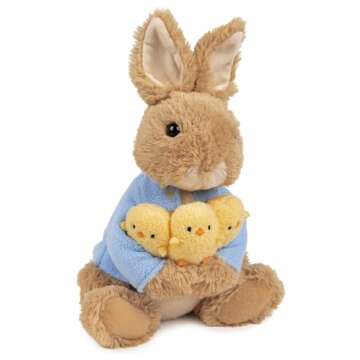 GUND Beatrix Potter Peter Rabbit Holding Chicks Plush, Easter Gift, Easter Bunny Stuffed Animal for Ages 1 and Up, Brown/Blue, 9.5”