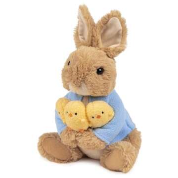 GUND Beatrix Potter Peter Rabbit Holding Chicks Plush, Easter Gift, Easter Bunny Stuffed Animal for Ages 1 and Up, Brown/Blue, 9.5”
