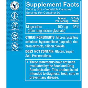 Magnesium Glycinate - Supports Energy Production, Muscle Relaxation & Cardiovascular Health - 400 MG (120 Capsules)