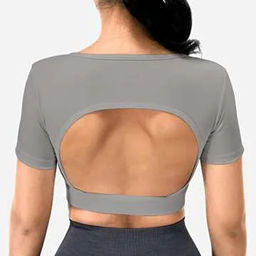 YEOREO Vanessa Women Tee Crop Tops with Removable Pad Workout Backless Gym Shirt Bra Going Out T Shirt Top Lime