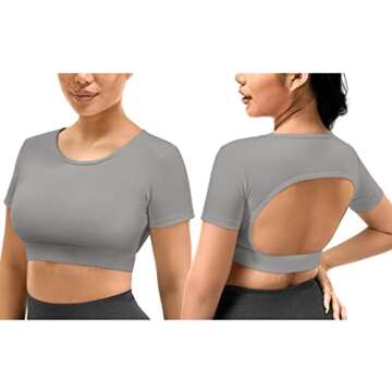 YEOREO Vanessa Women Tee Crop Tops with Removable Pad Workout Backless Gym Shirt Bra Going Out T Shirt Top Lime