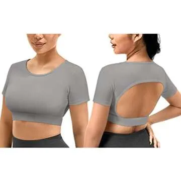 YEOREO Vanessa Women Tee Crop Tops with Removable Pad Workout Backless Gym Shirt Bra Going Out T Shirt Top Lime