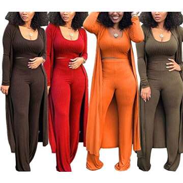 LKOUS Spring 3 Piece Outfits for Women Plain Long Sleeve Cardigan Cover Up Vest Crop Top High Waist ...