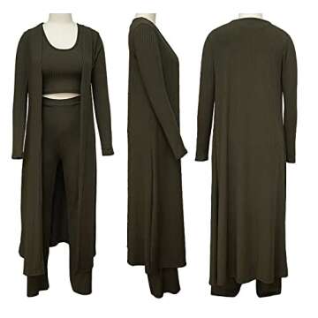 LKOUS Spring 3 Piece Outfits for Women Plain Long Sleeve Cardigan Cover Up Vest Crop Top High Waist Wide Leg Long Pants Set Plus Size