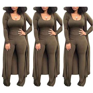 LKOUS Spring 3 Piece Outfits for Women Plain Long Sleeve Cardigan Cover Up Vest Crop Top High Waist Wide Leg Long Pants Set Plus Size
