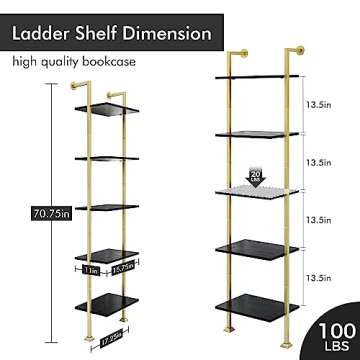 Axeman 5-Tier Ladder Bookcase, Tall Narrow Bookshelf for Small Spaces, Modern Book Storage Organizer...