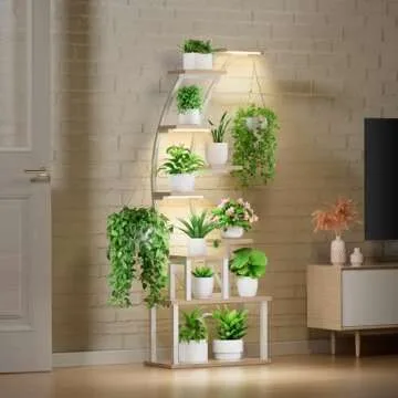 BACEKOLL Plant Stand Indoor with Grow Lights, 9 Tiered Metal Plant Shelf, 63" Tall Plant Stand for I...