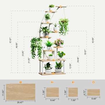 BACEKOLL Plant Stand Indoor with Grow Lights, 9 Tiered Metal Plant Shelf, 63" Tall Plant Stand for Indoor Plants Multiple, Large Plant Rack Display Shelves, Corner Plant Holder for Home, Patio (White)
